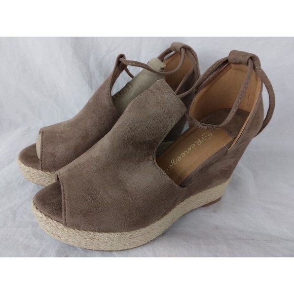 Reneeze Wedge Sandals Brown Gladiator Tie Open Toe Shoes Womens Size 7 - Picture 3 of 10